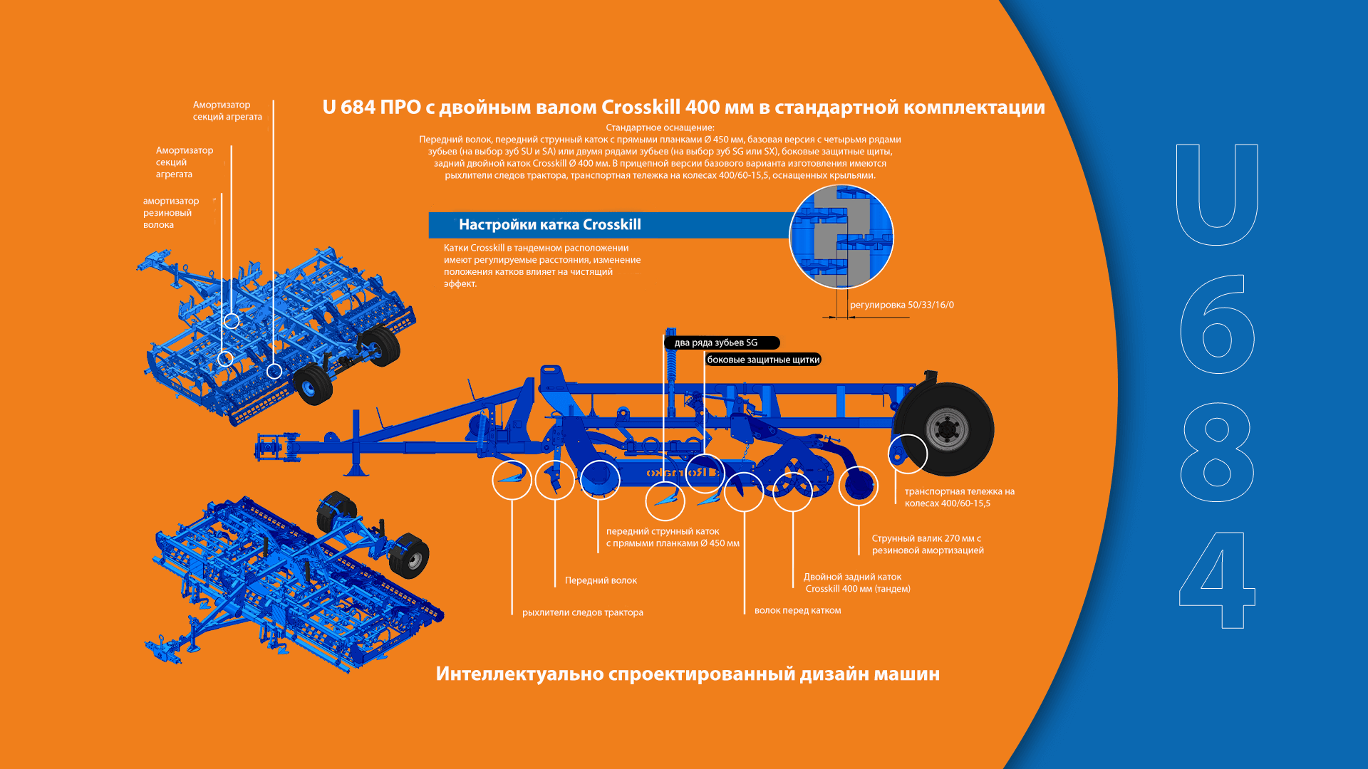 Компактный предпосевной агрегат Rolmako U684 PRO с двойным валом