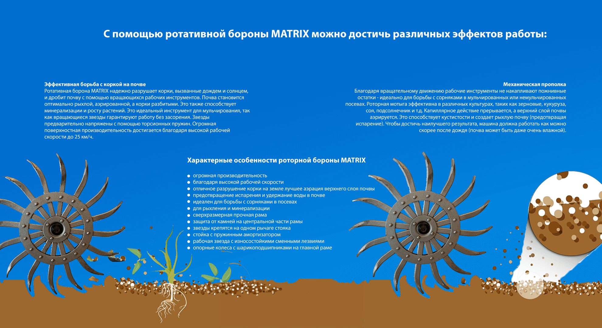 Различные эффекты обработки с ротационной бороной Matrix